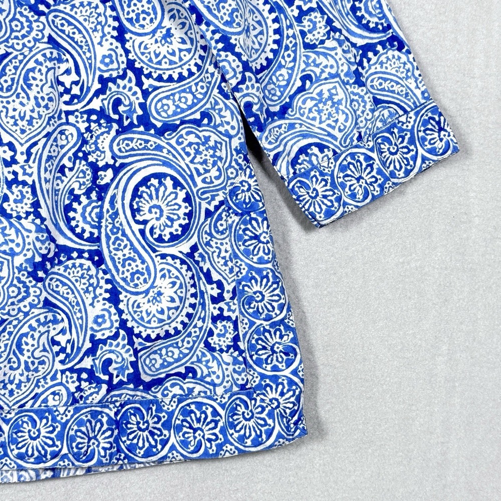Gretchen Scott Top Womens Large Blue Paisley Tunic Resortwear Coastal V Neck - Picture 4 of 14